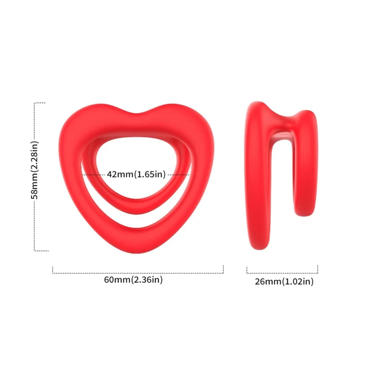 Podwójny pierścień erekcyjny Sweetheart II z medycznego silikonu, wodoodporny, czerwony