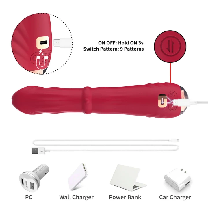 Wibrator punktu G Jackal Red 9 z 9 trybami wibracji, ładowanie USB-C, wodoodporny
