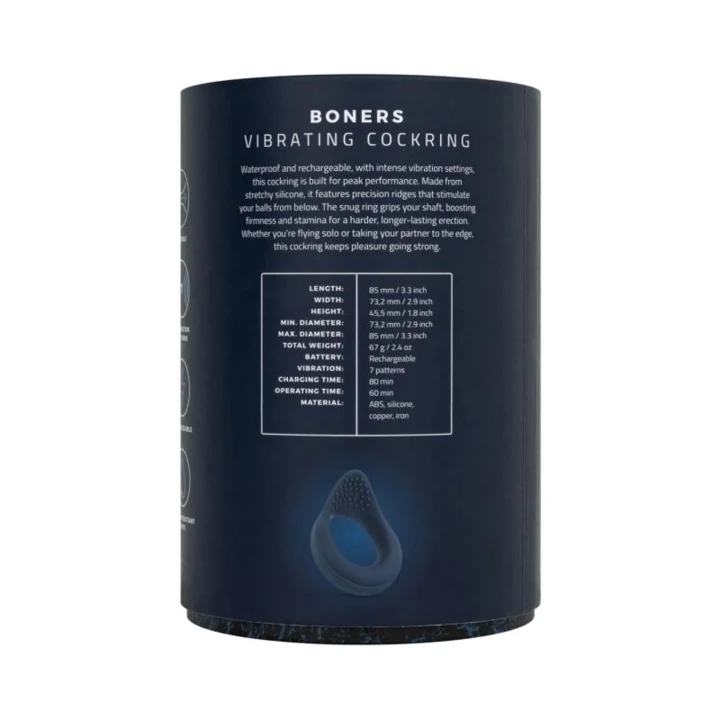 Wibrujący pierścień erekcyjny z stymulatorem perineum, silikonowy, niebieski, 10 trybów