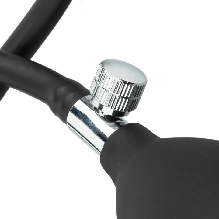 Pompowany korek analny z regulacją 8 cm - silikon, czarny, z kulką stymulującą