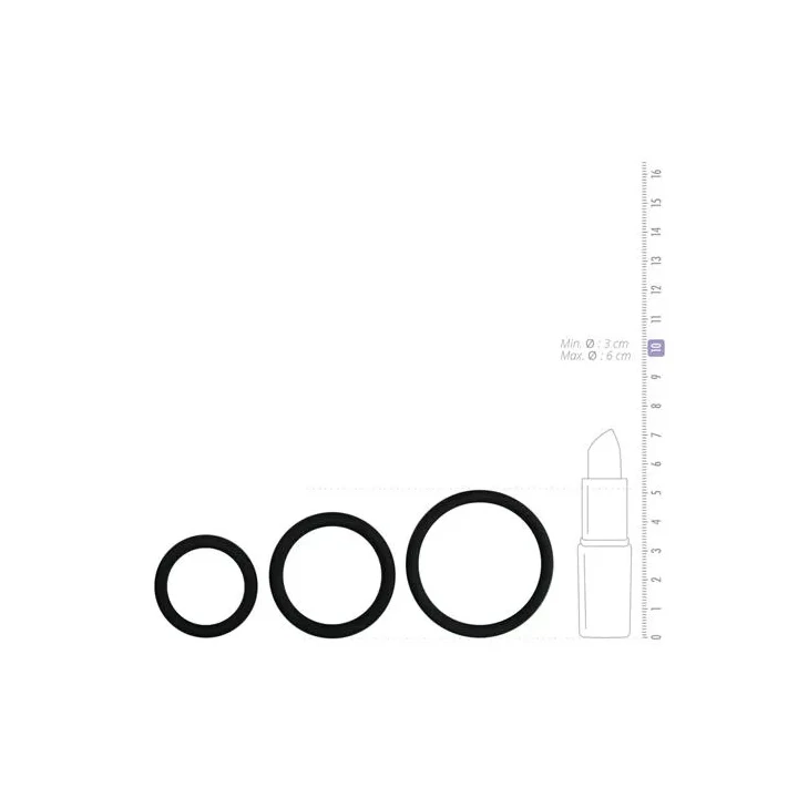 Zestaw pierścieni erekcyjnych z elastycznego silikonu w 3 rozmiarach – czarny