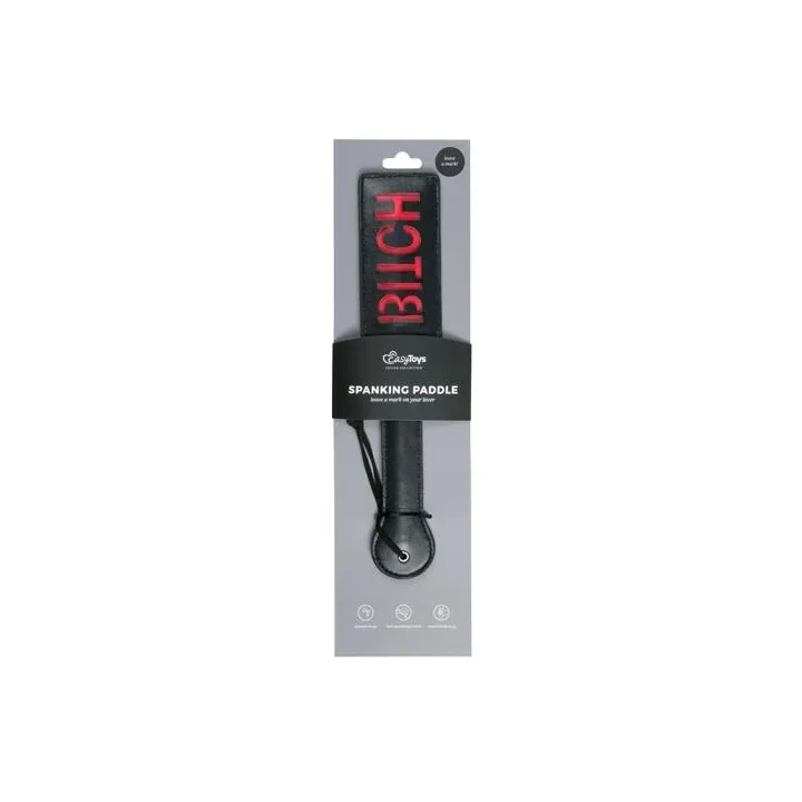 Łopatka BDSM z Imitacji Skóry w Kolorze Czarnym z Czerwonym Napisem