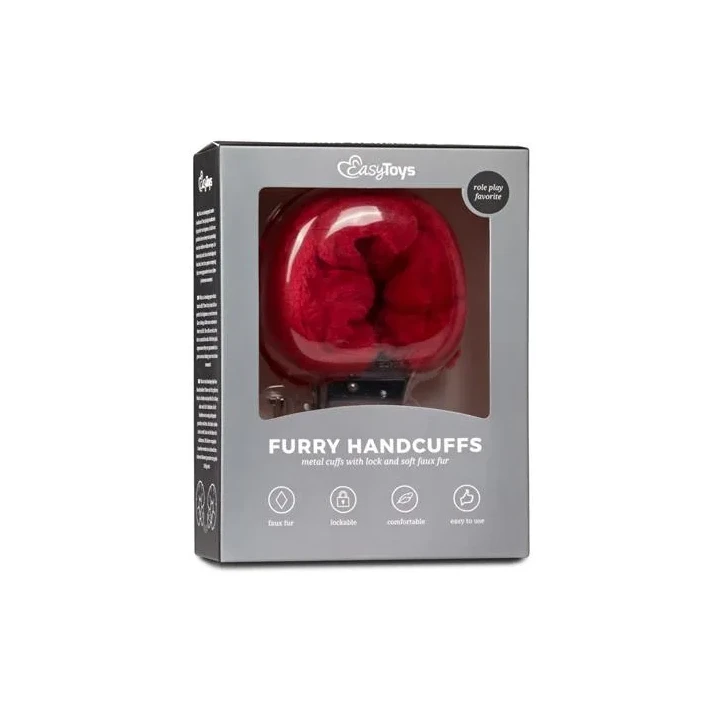 Kajdanki-furry, czerwone z miękkim wykończeniem, idealne do zmysłowych zabaw dla par