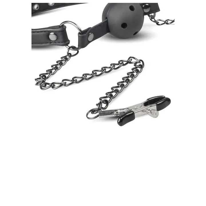 Knebel otwarty z kulką i zaciskami na sutki, regulowany pasek, czarny