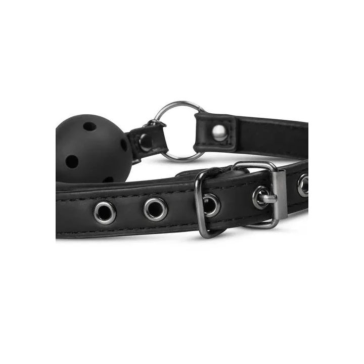 Knebel otwarty z kulką i zaciskami na sutki, regulowany pasek, czarny