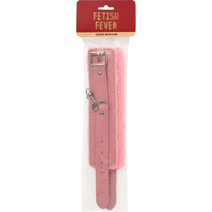 Różowe kajdanki z futerkiem - Mankiety Fetish Fever, regulowane, komfortowe akcesoria