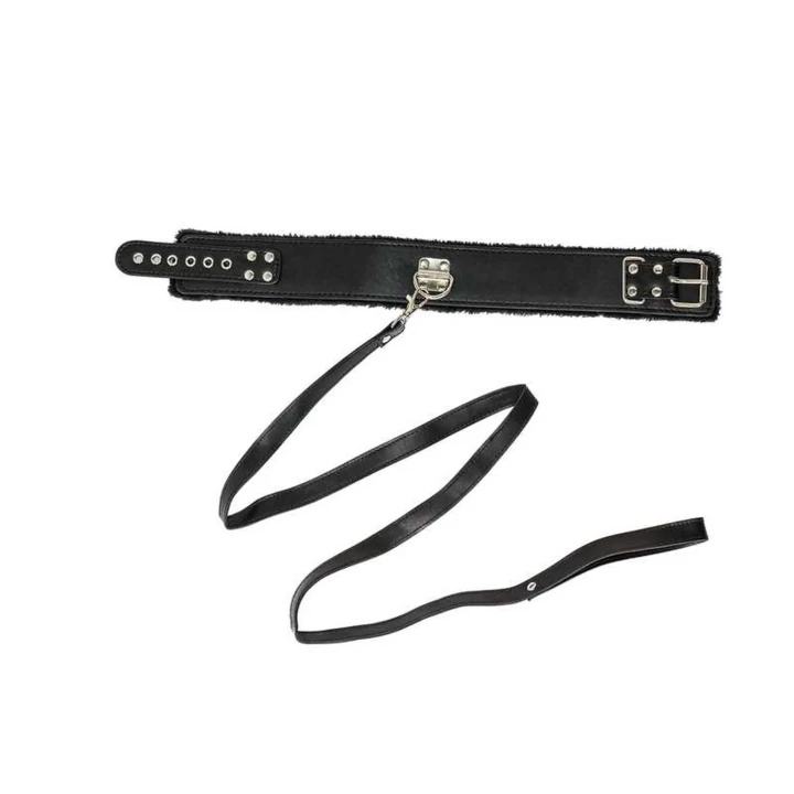 Regulowana obroża BDSM z metalową smyczą - Kolczastym Kołnierzem Circus Black