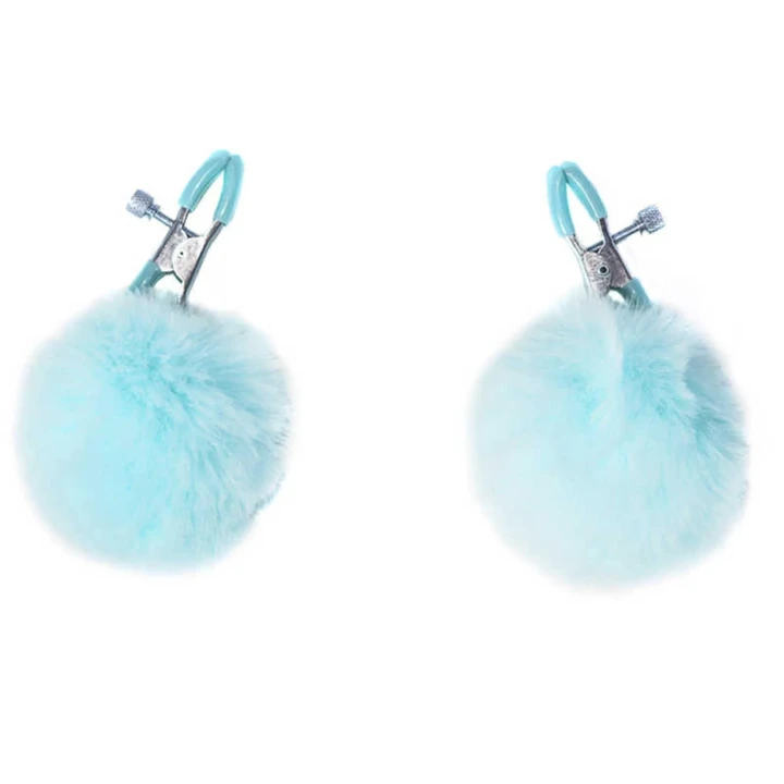 Akcesoria intymne: klipsy metalowe z białymi zawieszkami, kolor niebieski, regulowane