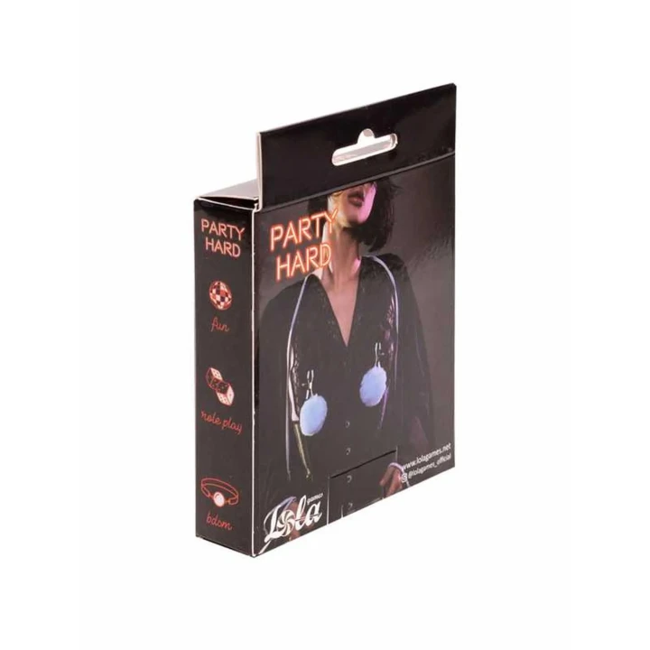 Akcesoria intymne: klipsy metalowe z białymi zawieszkami, kolor niebieski, regulowane