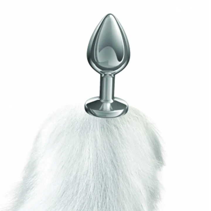 Zestaw analny z metalowym koreczkiem, fioletowo-białym futrzanym ogonem, 6,8 cm