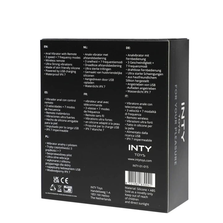 Wibrator analny z bezprzewodowym pilotem, 10 trybów wibracji, wodoodporny INTY Toys - Blade