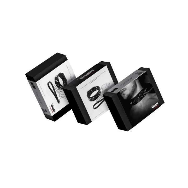 Męska obroża skórzana z ćwiekami WHIPS z regulowaną smyczą 120 cm