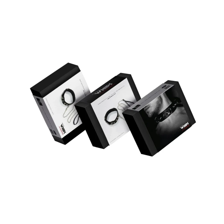 Męska obroża skórzana WHIPS z półkółkami i smyczą, ręcznie wykonana, 42-50 cm