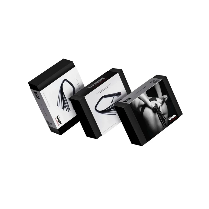 Mały pejcz skórzany WHIPS, czarny, ręcznie robiony, długość 60 cm, elegancki design