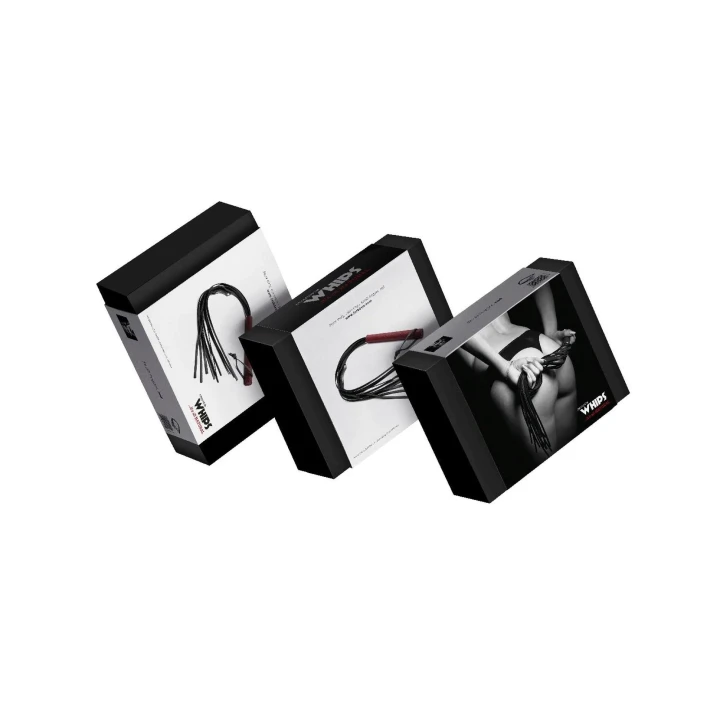 Mały pejcz z naturalnej skóry bydlęcej, czerwony, 60 cm - kolekcja WHIPS