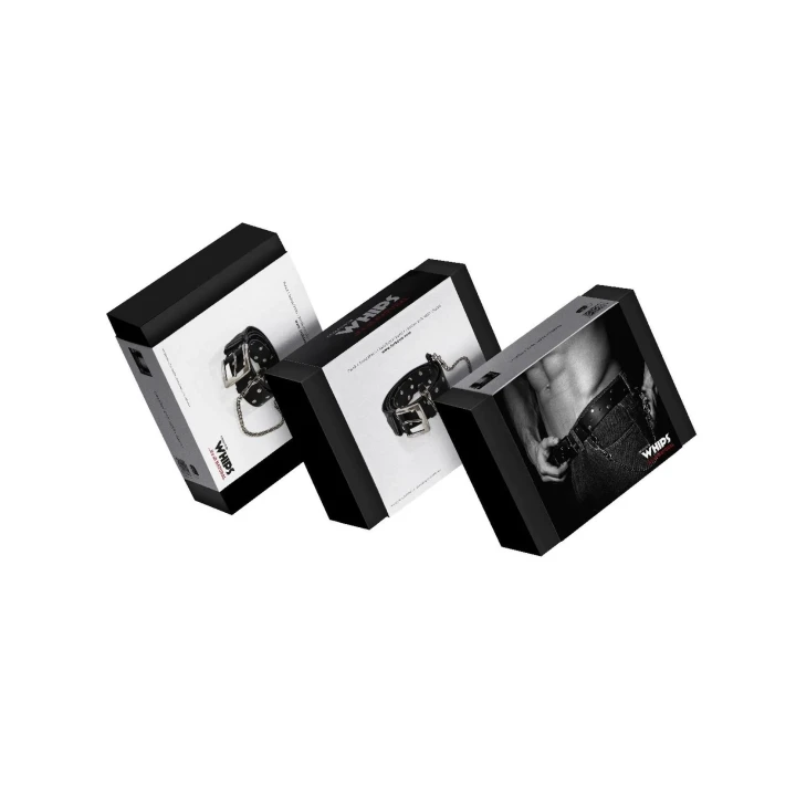 Skórzany pasek z ćwiekami i łańcuchem Wiązania-WHIPS, 4 cm szerokości, naturalna skóra