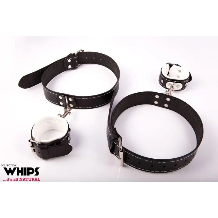 Kajdanki damskie na uda, białe, skórzane, eleganckie akcesorium BDSM