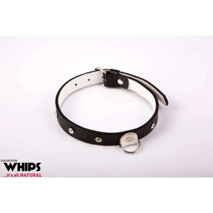 Obroża damska WHIPS, wąska, biała, skórzana, regulowana 36-42 cm, elegancka i komfortowa