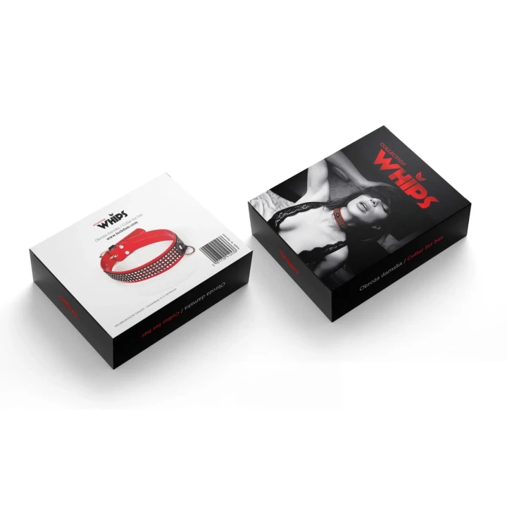 Obroża damska WHIPS Vegan z kryształkami, czerwona, 3 cm, regulowana 36-42 cm