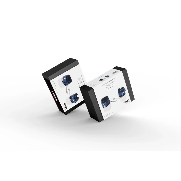 Kajdanki BDSM z naturalnej skóry Crazy Horse w niebieskim kolorze, duże