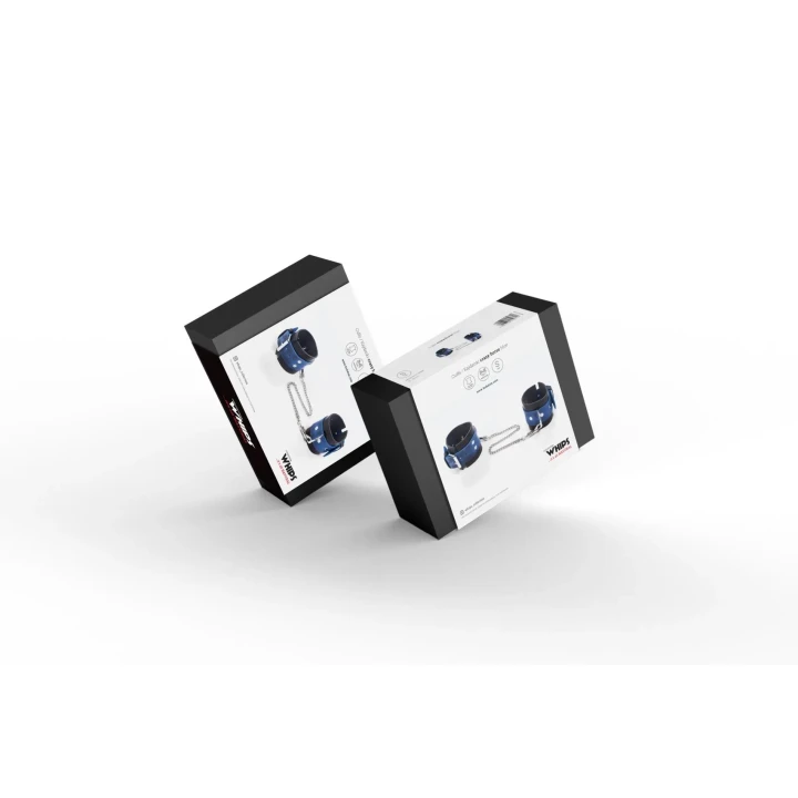 Kajdanki BDSM z naturalnej skóry Crazy Horse w kolorze niebieskim, rozmiar small