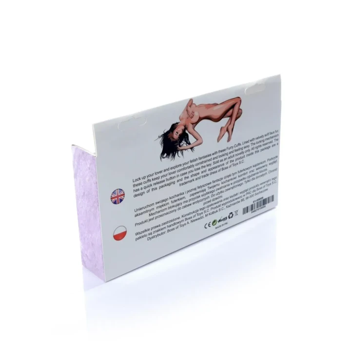 Kajdanki metalowe z pluszowym wykończeniem, regulowane, fioletowe, z łańcuchem 7,5 cm