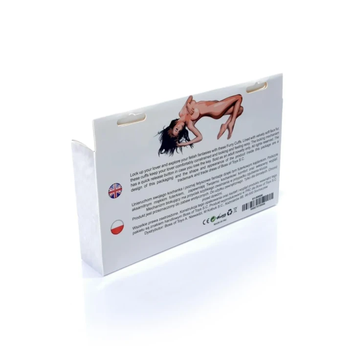 Kajdanki Fetish B - Seria - Furry Cuffs Białe z Regulacją i Krótkim Łańcuchem