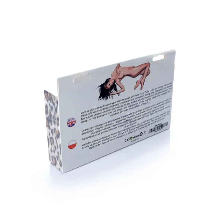 Metalowe kajdanki fetyszy B - Seria - Furry Cuffs w wzór leopardzi