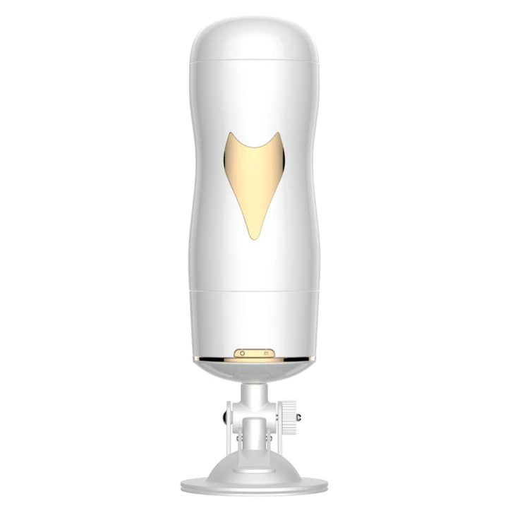 Dwustronny wibrator masturbator z przyssawką, biały, 7 funkcji wibracji, 24,8 cm