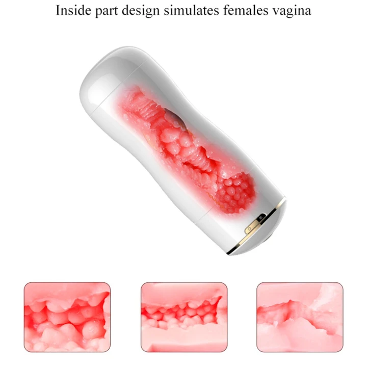 Dwustronny wibrator masturbator z przyssawką, biały, 7 funkcji wibracji, 24,8 cm