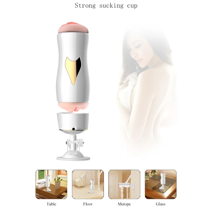 Dwustronny wibrator masturbator z przyssawką, biały, 7 funkcji wibracji, 24,8 cm