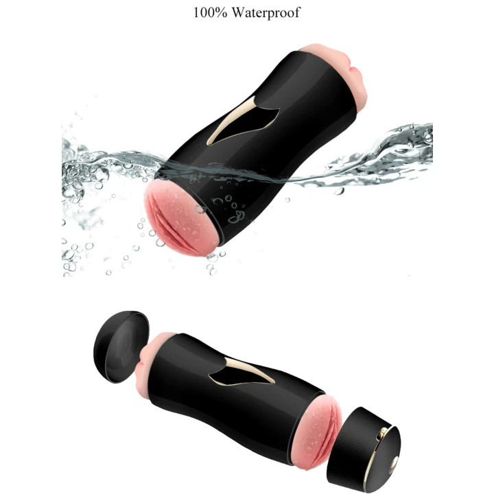 Dwustronny wibracyjny masturbator CyberSkin® z przyssawką w kolorze czarnym