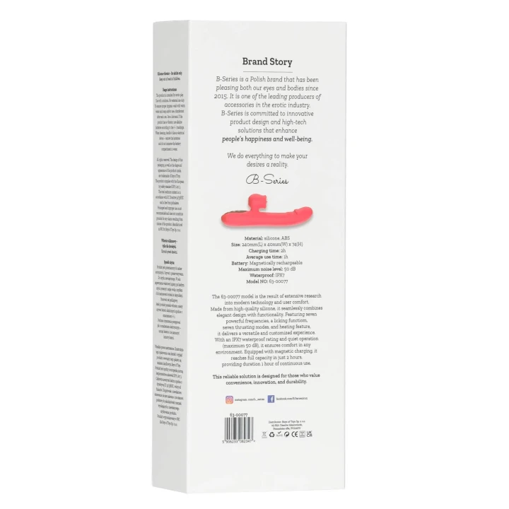 Wibrator silikonowy z 7 trybami wibracji, 7 trybami ruchu i podgrzewaniem, czerwony