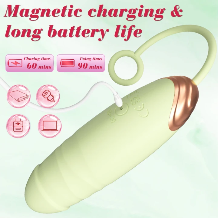 Wibrujące silikonowe jajko miłości z funkcją grzania, zdalne sterowanie, zielone