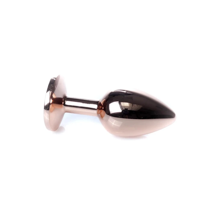 Korek analny Plug-Jewellery z diamentem, stal nierdzewna, ciemny niebieski, czerwone złoto