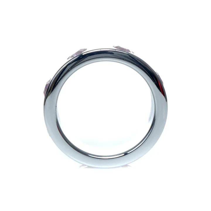 Ekskluzywny pierścień metalowy z różowymi diamentami, duży, dla intensywniejszych doznań.