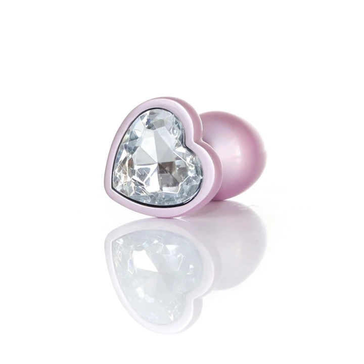 Korek analny Pearl Pink Heart z kryształem, stal nierdzewna, 7 cm, średnica 2,7 cm
