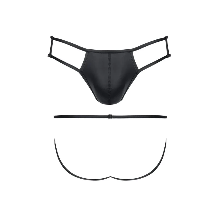 męskie stringi wetlook otwarty tył z dekoracyjną klamerką, rozmiar L