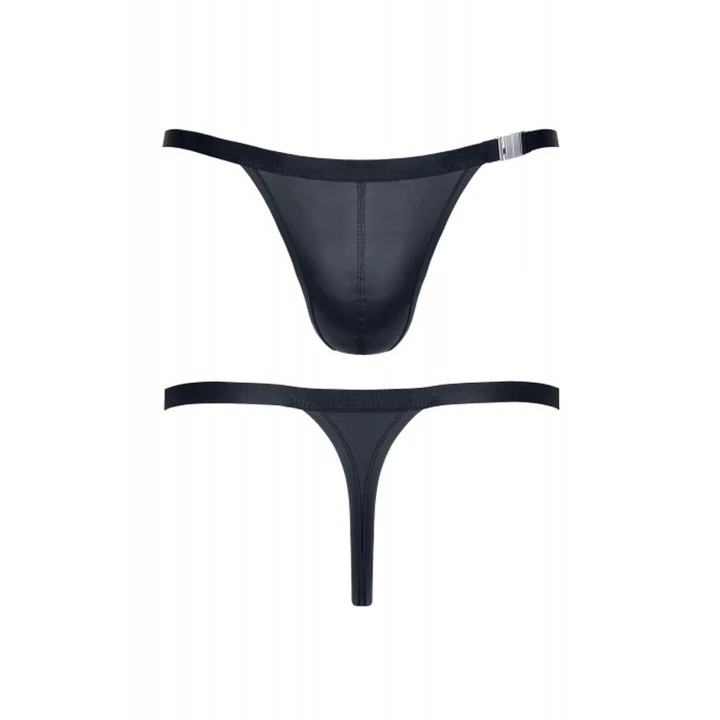 Męskie stringi L, wetlook, elastyczne, z ozdobnym zapięciem, komfort i styl