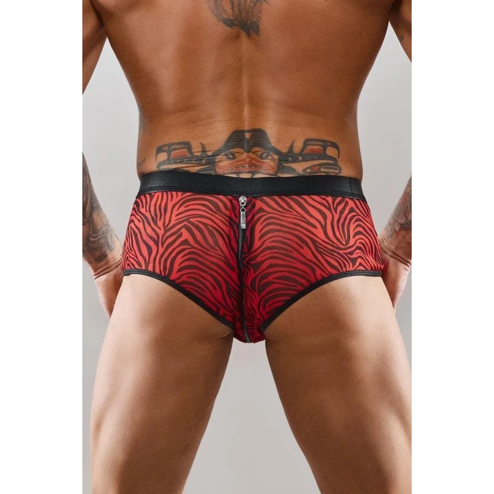 Majtki jockstraps męskie, elastyczne, poziomy design, czarno-czerwony wzór zebry, S