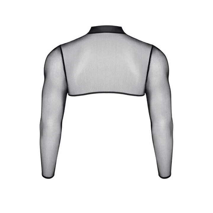 Krótki top z długimi rękawami w kolorze czarnym, z odkrytymi plecami, rozmiar S