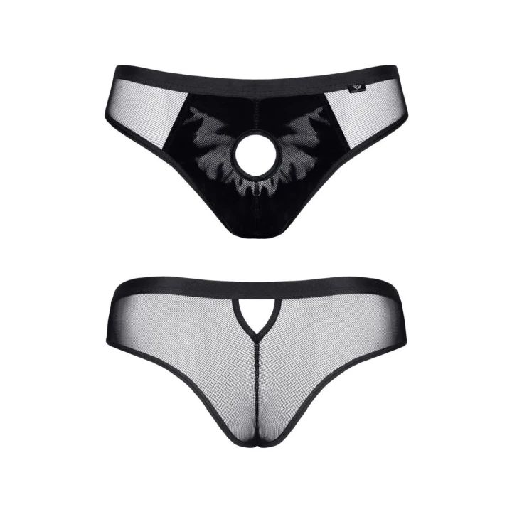 Majtki brazyliany z otworem, czarny tiul, XL, elastyczna gumka na pasie, nowoczesny design