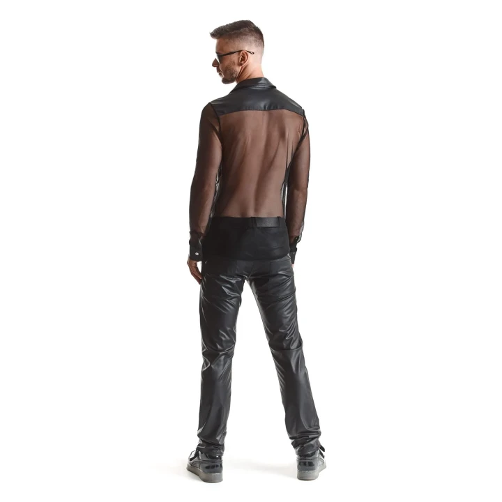 Elegancka koszula męska RMCesare - Slim-Fit, czarna, wetlook, rozmiar M