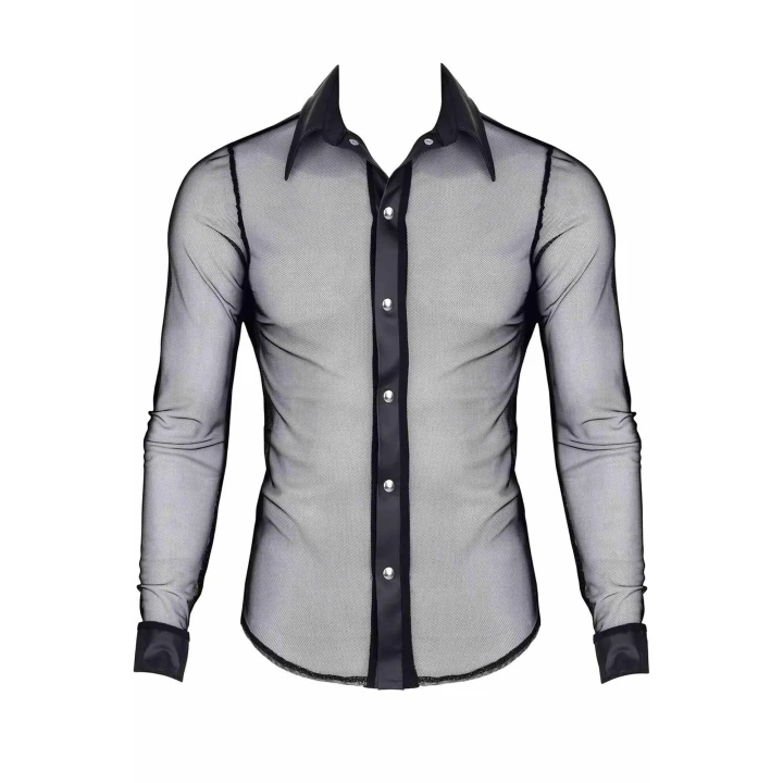 Elegancka czarna koszula męska RMCesare, rozmiar XXL, Slim-Fit, z detalami wetlook