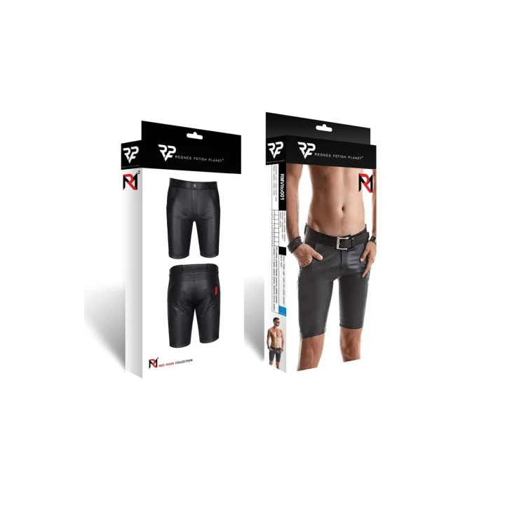 Spodenki wetlook czarne, obcisłe, rozmiar XL, z kieszeniami i szlówkami na pasek