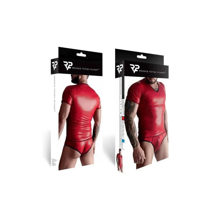 Męski zestaw wetlook: t-shirt w serek i figi brazylijskie XL, seksowny styl.