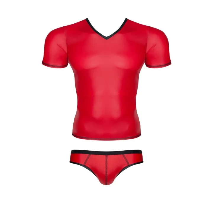 Męski zestaw wetlook: t-shirt w serek i figi brazylijskie XL, seksowny styl.