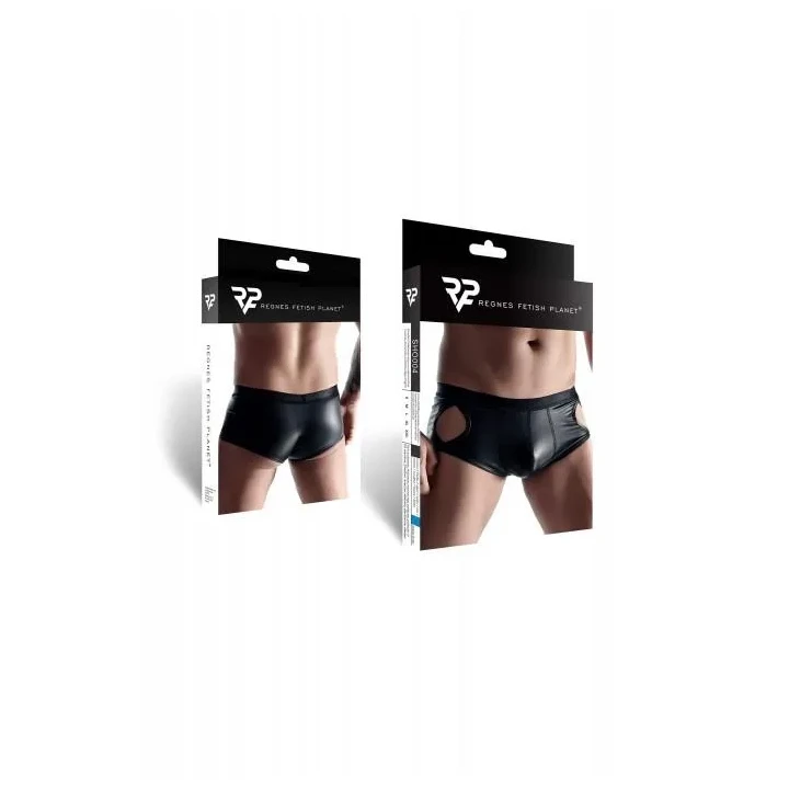 Męskie szorty wetlook L z ozdobnymi kieszonkami, czarne, elastyczny materiał