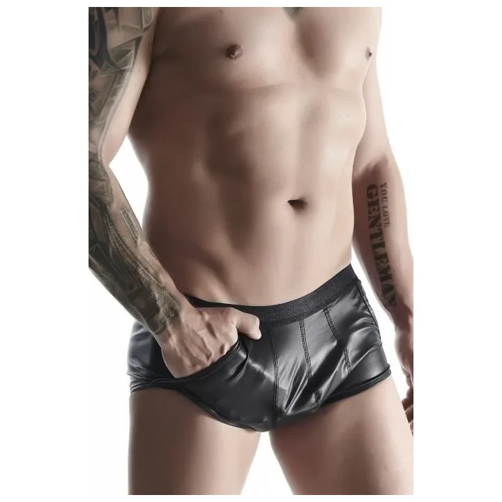 Męskie szorty XXL, elastyczne, wetlook, czarne, z ukrytymi kieszonkami, komfortowe