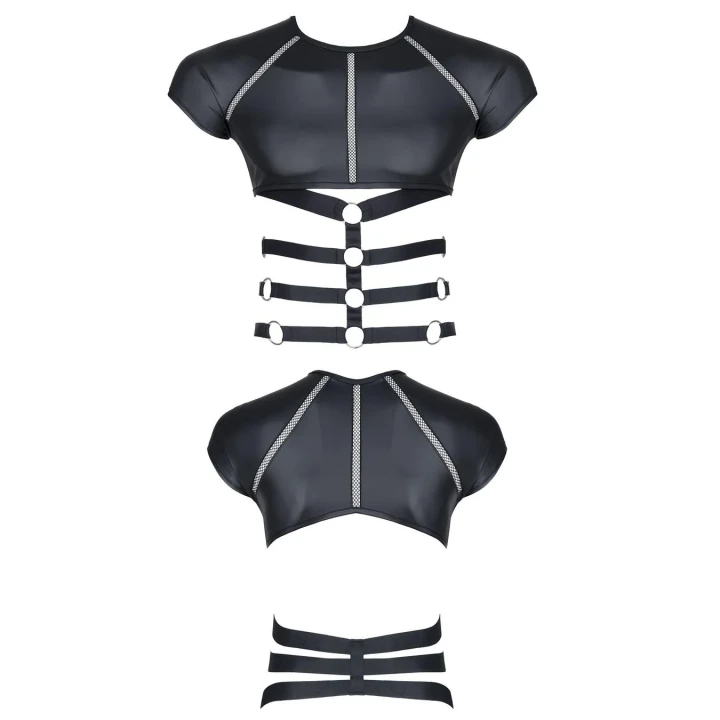 Męski t-shirt fetish z wetlooka z dekoracyjnymi wstawkami i srebrnymi akcentami